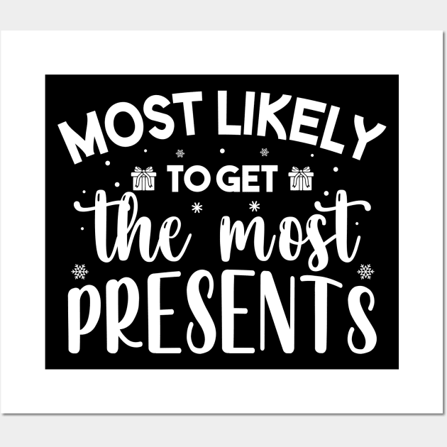 Most Likely To Get The Most Presents Funny Christmas Wall Art by norhan2000